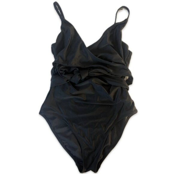 Aerie Wrap Full Coverage One Piece Swimsuit Black - Picture 3 of 7